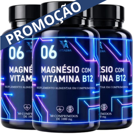 6 Magnésio + Vitamina B12 Energia, Foco e Disposição 60 Comprimidos - ENVIO RÁPIDO