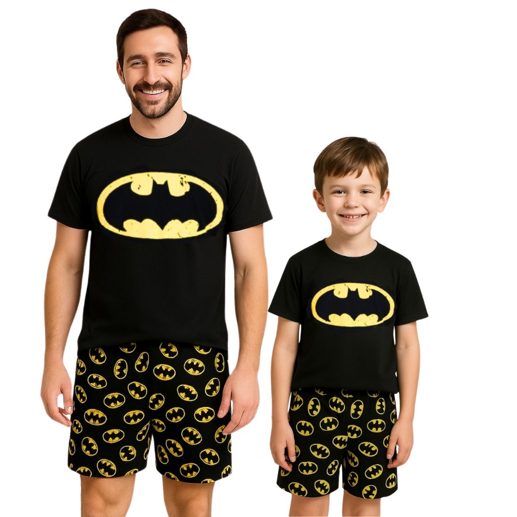 Kit Pai e Filho Batman Pijamas Masculino Linha Noite Confortável Verão Estampado Super Herói Dia Dos Pais Kit Pai e Filho Batman Pijamas Masculino Linha Noite Confortável Verão Estampado Super Herói Dia Dos Pais