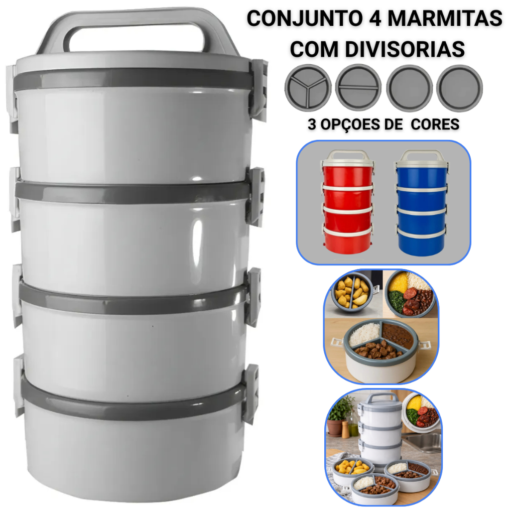 Jogo Marmita Térmica 1,5 Litros Tekcor 4 Peças Divisória Com Presilha E ...