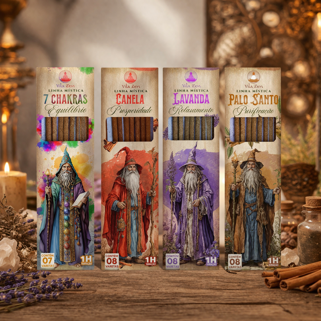 Incenso Vila Zen Sem Carvão Linha Mística dos Magos 10 Aromas