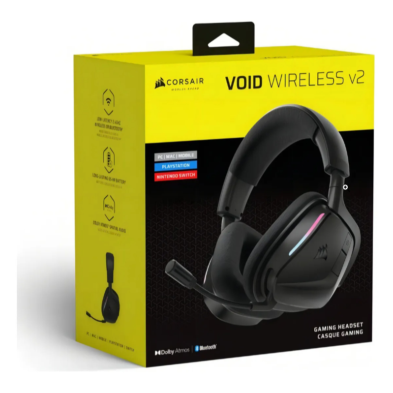 Headset Gamer Sem Fio Corsair Void Wireless V2, RGB, Bluetooth, Dolby Atmos, Carbon