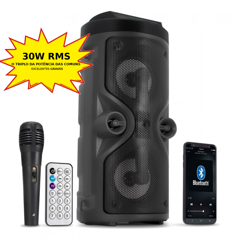 Caixa de Som Bluetooth Amplificada com Microfone