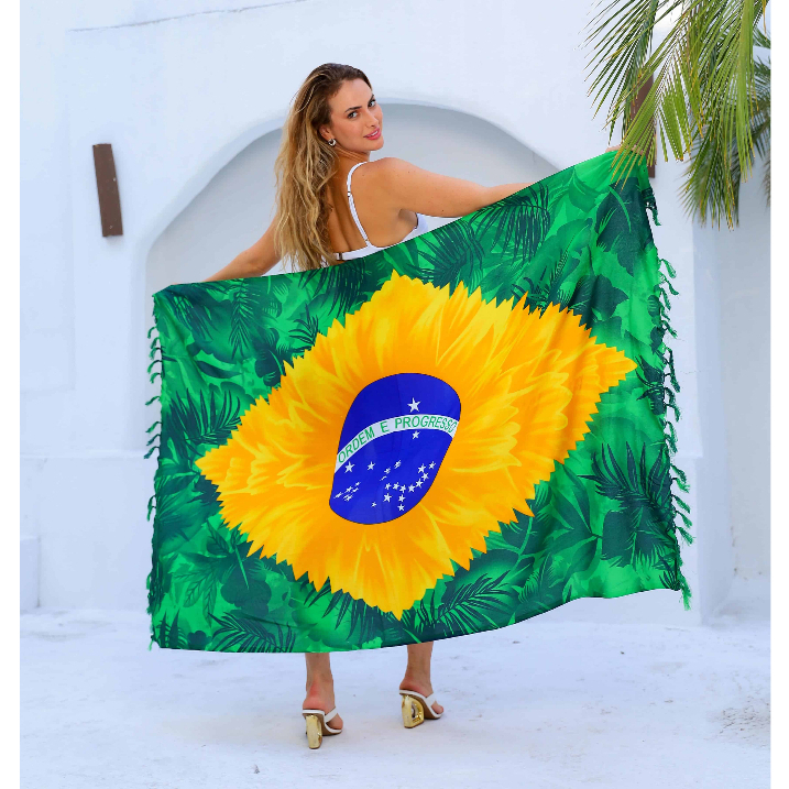 Canga de Praia Grande Brasil Copa 2026 Premium | 100% Poliéster | 100x180cm | Saída de Praia | Shopee Brasil