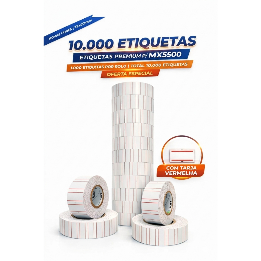 10.000 Etiquetas Para Etiquetadora Mx5500 Branco com tarja /