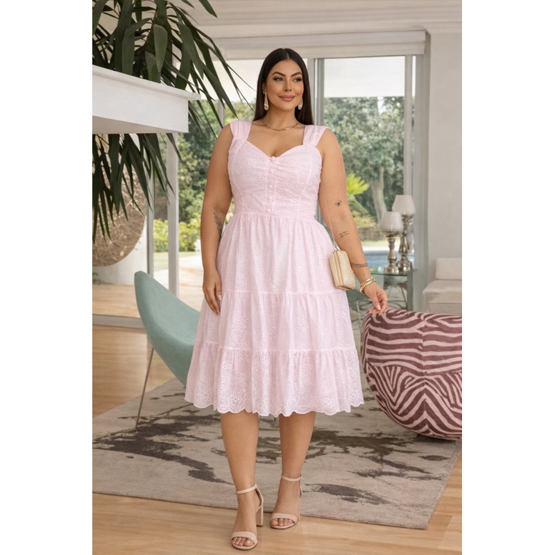 vestido midi renda lesser com algodão plus size | Shopee Brasil