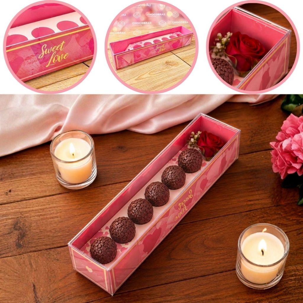 10 CAIXA TAMPA TRANSPARENTE FLOR + DOCES SWEET LOVE 6x32x7 c