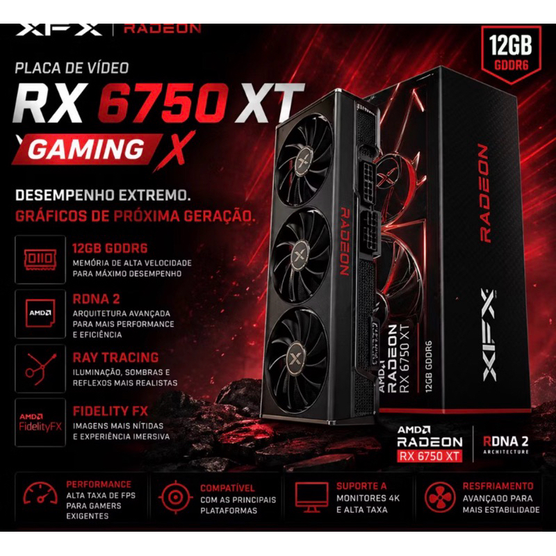 Radeon RX 6750 XT XFX 12GB GDDR6 Placa de Vídeo | Shopee Brasil
