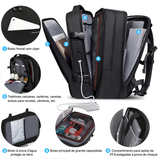 Mochila de Viagem Masculina e Feminina Impermeável e Reforçada com Compartimento para Notebook