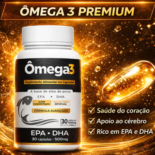 Ômega 3 DHA + EPA Óleo de Peixe Matéria Prima Importada - 30 cápsulas Softgel | Envio Rápido
