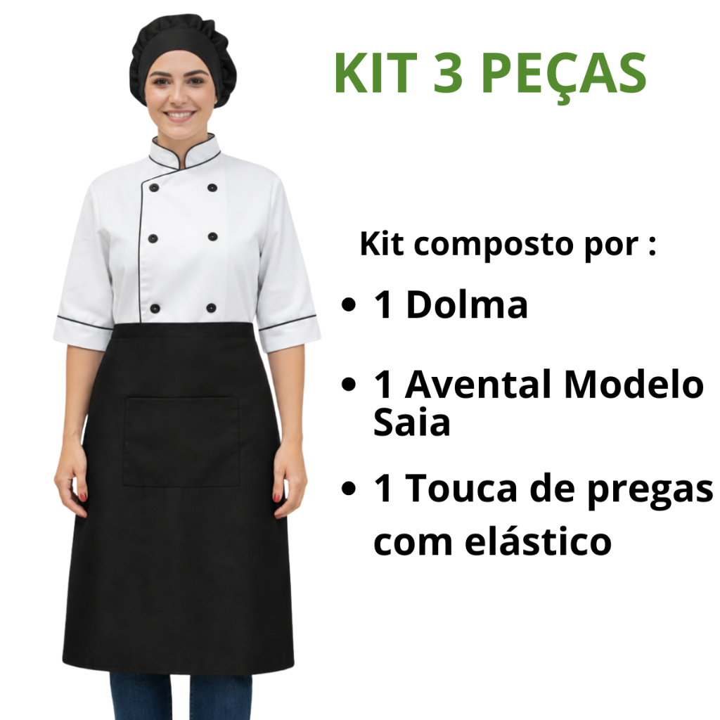 Kit Dolma Com Saia E Touca Restaurante Chef Cozinha