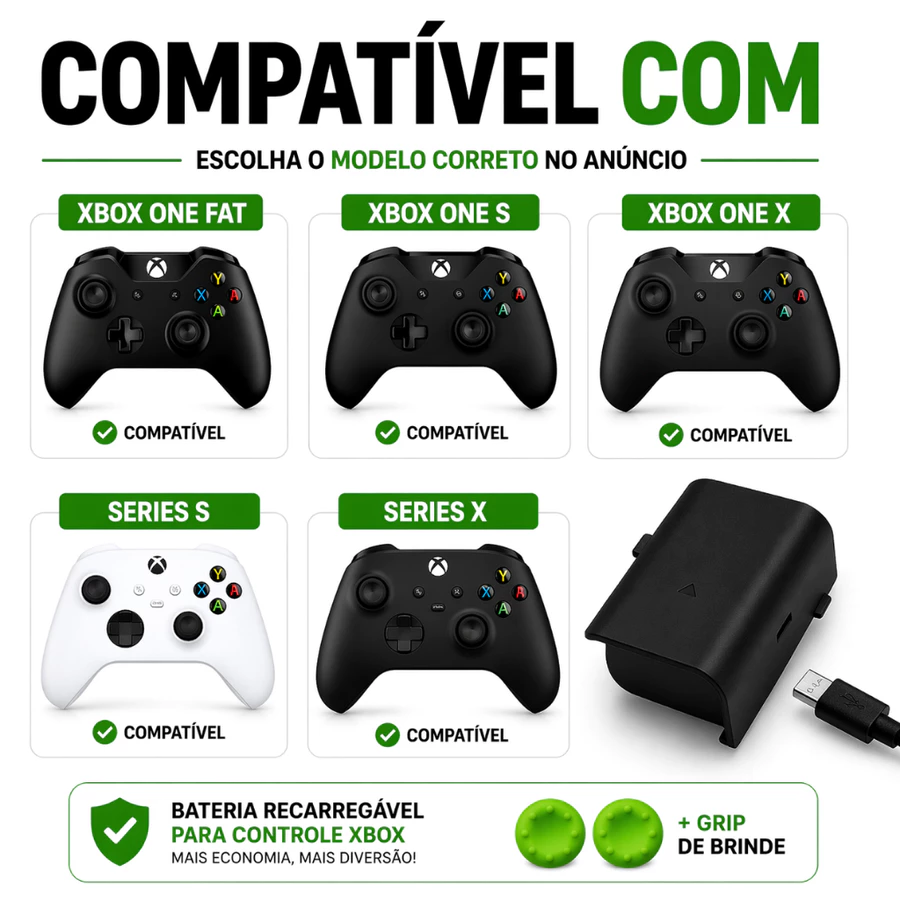 Bateria Recarregável para Controles Xbox + Grips