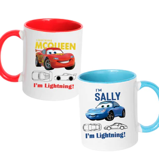 Conjunto 2 Canecas Carros McQueen & Sally Alça Vermelha e Azul - Presente Dia dos Namorados