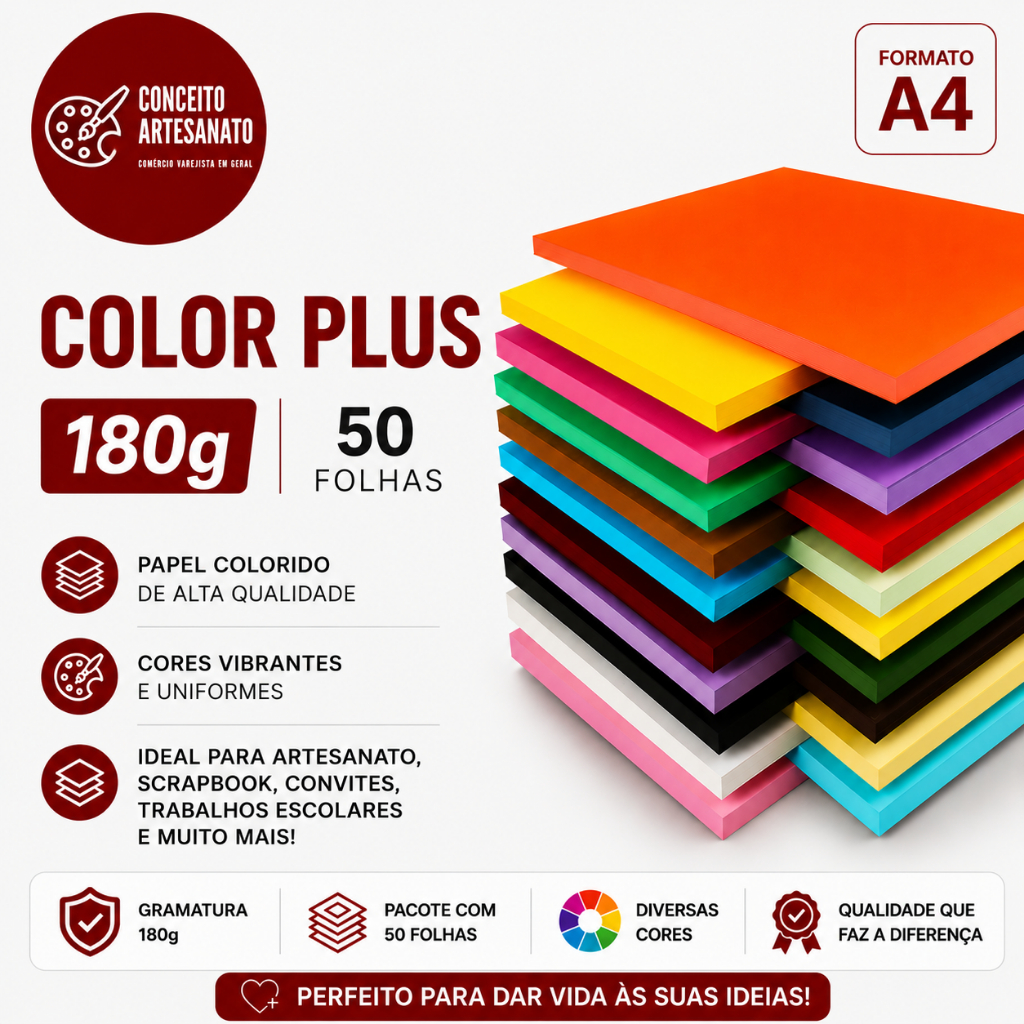 Papel Color Plus 180g - A4 - 50 folhas | Shopee Brasil