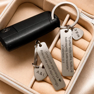 Chaveiro Dirija com Cuidado Personalizado com Iniciais Aço Inox Presente Namorado Marido Pai