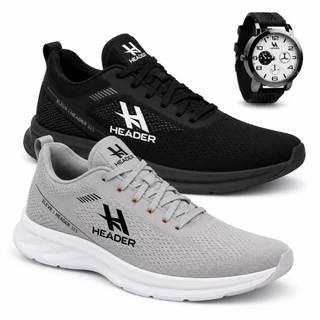 kit Tenis Masulino Run casual academia leve e confortavel + relogio