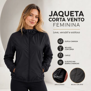 Jaqueta Corta Vento Feminina Com Capuz e Zíper Casaco Leve Esportiva Academia Corrida Outono Inverno