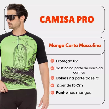 Kit Conjunto Ciclismo Masculino Camisa Bermuda Gel Slim Camiseta Manga Curta Short Respirável — foto 3 de 4
