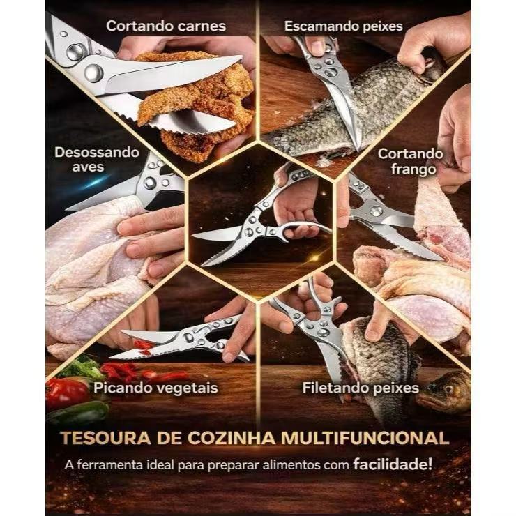 Imagem do produto Tesoura Multifuncional para Cozinha - Corte Preciso e Seguro em Aço Inoxidável 3