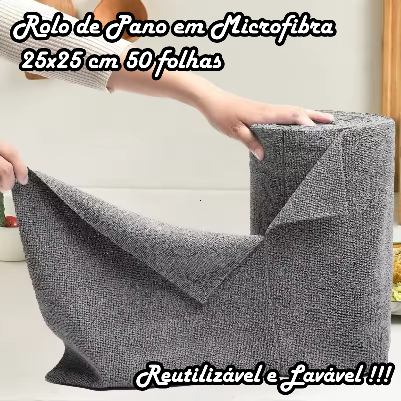 Rolo de Pano de Limpeza em Microfibra 25x25 cm 50 Folhas, Reutilizável e Lavável, Toalh...