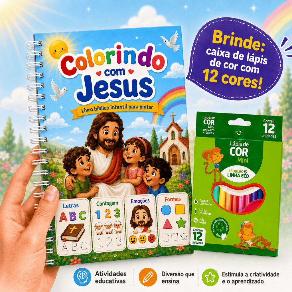Livro de Colorir - Colorindo com Jesus para Meninos e Meninas | 50 à 70 Atividades Educativas