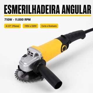 Esmerilhadeira Angular e Lixadeira 4.1/2" 710W - 110V 220V Profissional para Corte e Desbaste (Serralheria e Hobby)