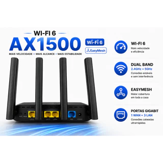Roteador Wi-Fi 6 AX1500 Gigabit Dual Band EasyMesh 4 Antenas 5dBi Realtek Mesh Casa Apartamento