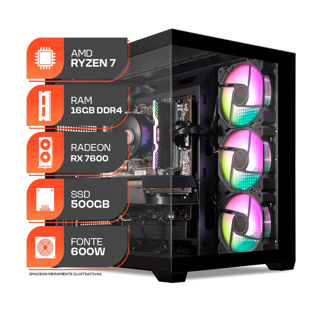 PC Gamer Spectrum, AMD RYZEN 7 5700X, Water Cooler, Radeon RX 7600
