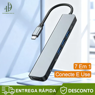 Adaptador Hub Tipo C 7 Em 1 HDMI Micro Sd Tf M1 4k Usb 3.0 Para computador todo tipo,Compacto e portátil