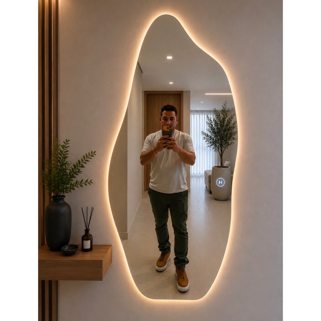 Espelho Orgânico 120X50cm e 95x40cm Lapidado Moderno Grande Forms C SUPORTE ou LED TOUCH (FORM SUPORTE) OU LED