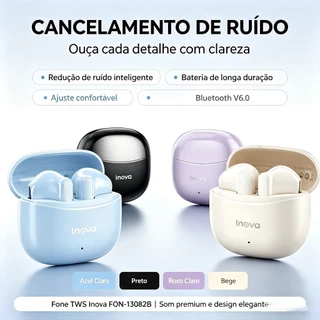 Inova Fones de Ouvido Sem Fio Bluetooth 6.0 com microfone fone tws 9D Stero Fone HiFi 30H Bateria de longa FON-13082B