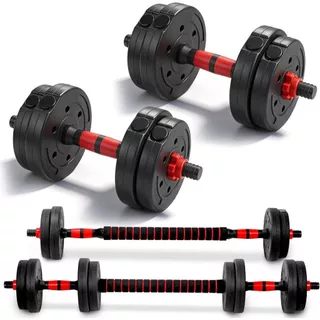 Kit Halteres Ajustáveis 20kg Barras Anilhas Academia Musculação Consport Preto e Vermelho