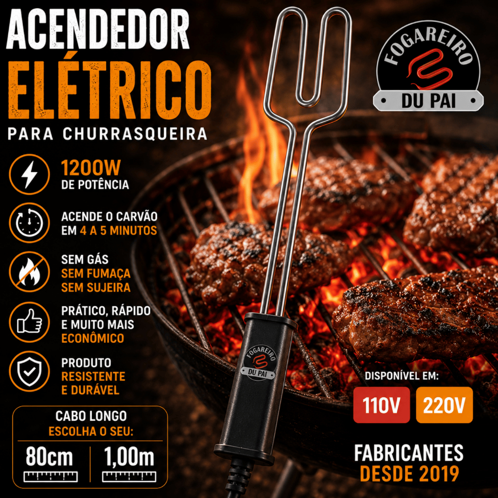 Acendedor de Churrasqueira Elétrico Alta Qualidade Fácil Potente Portátil Sem Fumaça e Sem Sujeira.