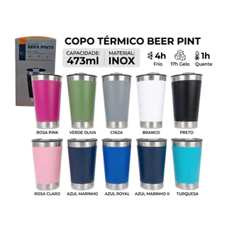 Kit 2/5 Copo Inox Térmico 473ML para Cerveja com Abridor Garrafa eTampa Parede Dupla Quente e Gelado - Promoção