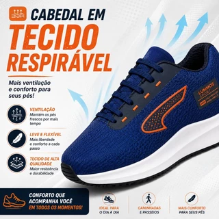 Tênis Masculino Casual Esportivo Tecido Respirável Confortável Solado Emborrachado Antiderrapante Academia