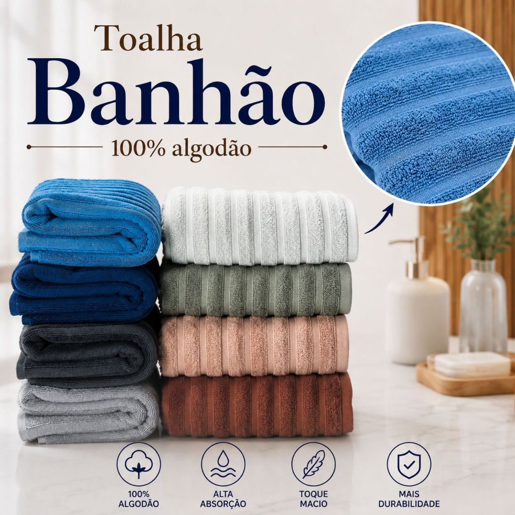 Toalha Banhão Gigante 100% Algodão Alta Absorção Toque Macio Aveludada Enxuga Bem Wave Habitat