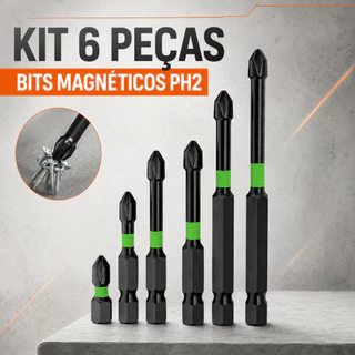 Kit 6 Bits Ponteiras Phillips PH2 Magnéticas Aço S2 para Parafusadeira 25-150mm Alta Resistência