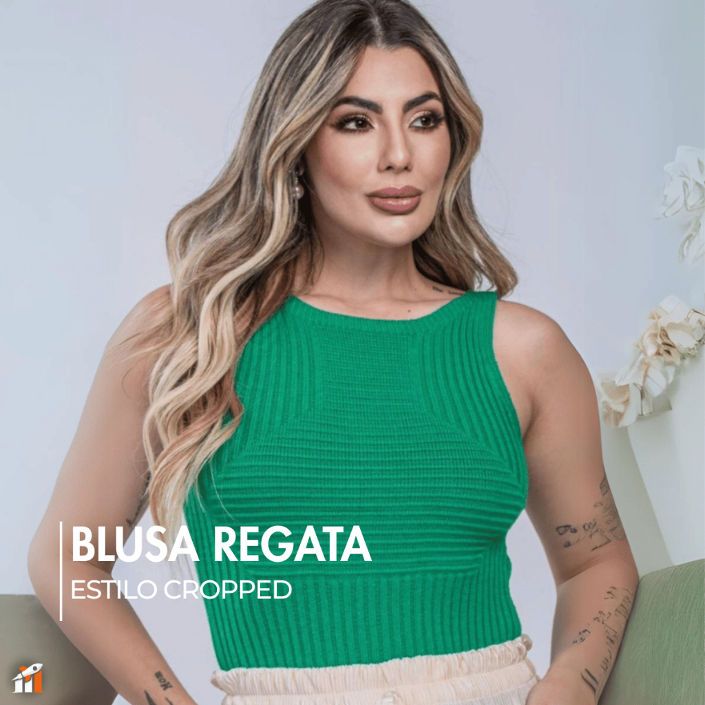 Cropped Tricot Modal Feminino Sem Manga Elegante Gola Redonda Moda Casual Liso