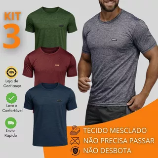 Kit 3 Camisetas Esportiva Masculinas Manga Curta Mesclado