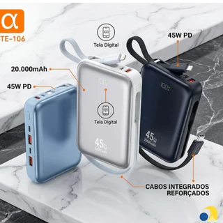 Mini Power Bank Portátil 20.000mAh 45W Turbo Com Cabo C e Lightning 325g A'Gold BTE-106
