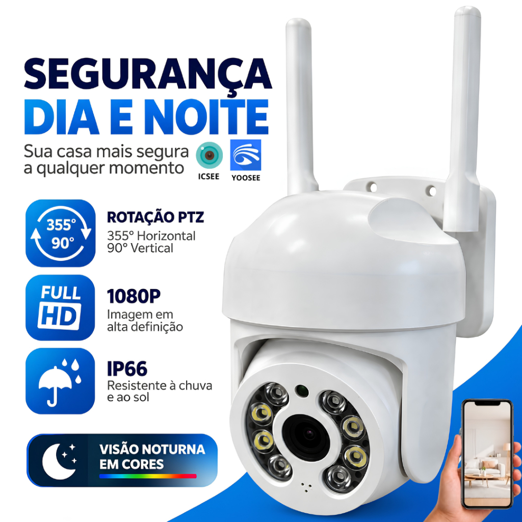 Câmera IP Externa Aitek SIGMA-ML213 Wi-Fi 2.4GHz 1080P Visão Noturna Colorida IR 40m Fonte 5V