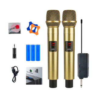 Microfone Sem Fio Profissional Dourado MOREFAND 2.4G Cardioide Bateria 24h Type-C Karaokê Shows Pagode