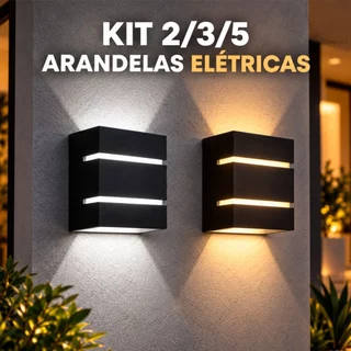 Kit 2/3/5 Arandela Slim Luminária Preta 2 Focos 2 Frisos Decoração Jardins Parede Piscinas Muros