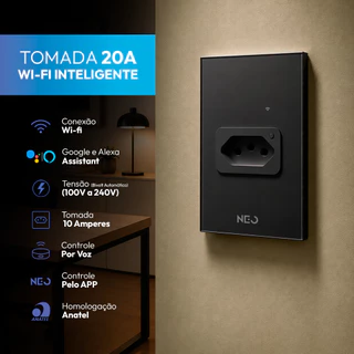 Kit 8 ou 10 Tomadas Inteligente Smart Wi-fi 2.4 GHz 20A Bivolt Preto Avant Neo