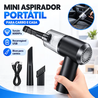 Mini Aspirador de Pó Portátil Sem Fio 3 em 1 Recarregável 6000Pa para Carro Casa e Escritório