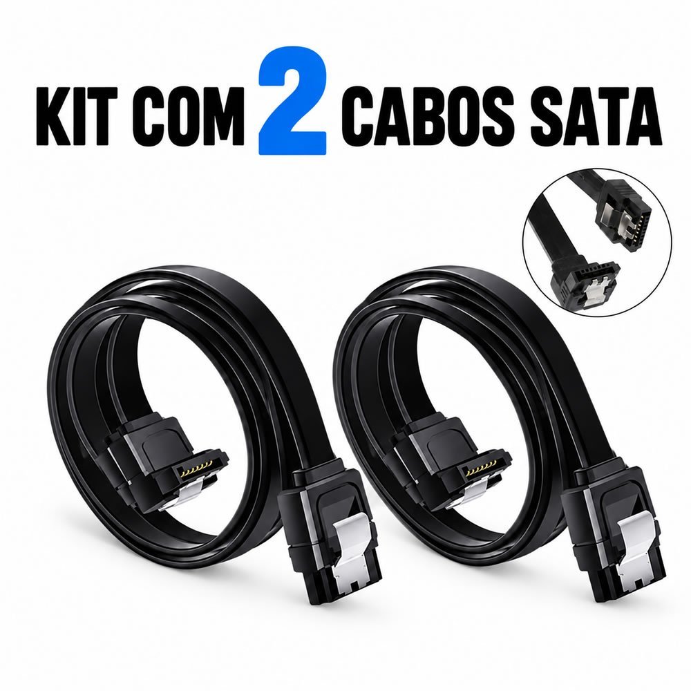 Kit 2 Cabos SATA 6Gb/s Para SSD E HD Com Cabo Reto E Outro 90º Para ...
