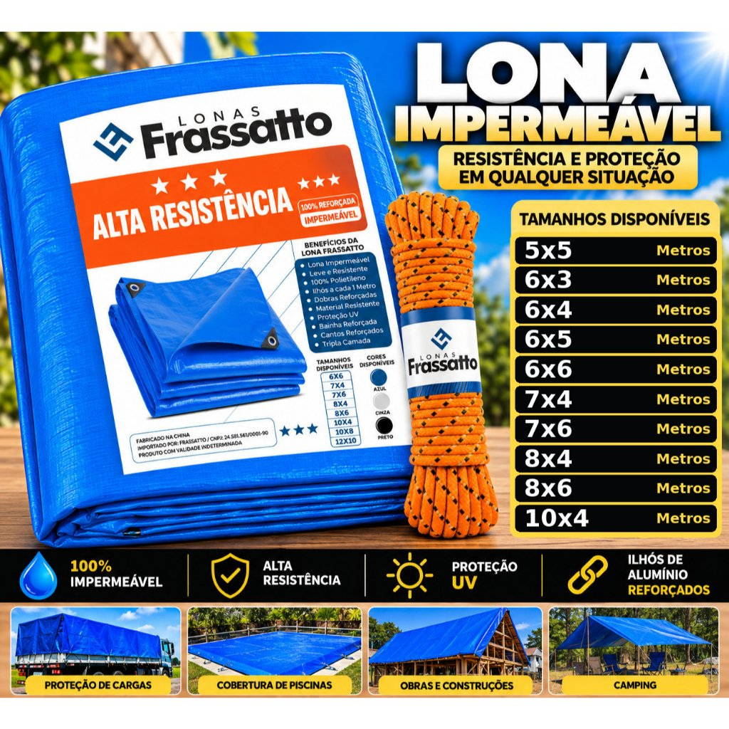 Lona Impermeavel Azul 5x5 6x3 6x4 6x5 6x6 7x4 7x6 8x4 8x6 10x4 ...