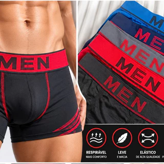 Kit 5 Cueca Boxer Masculina Cintura Média Cós Jacquard Respirável Confortável para Academia e Dia a Dia