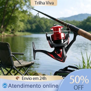 Molinete Spinning Verde com Linha, Carretel de Pesca para Água Doce e Salgada, Acessório de Pesca