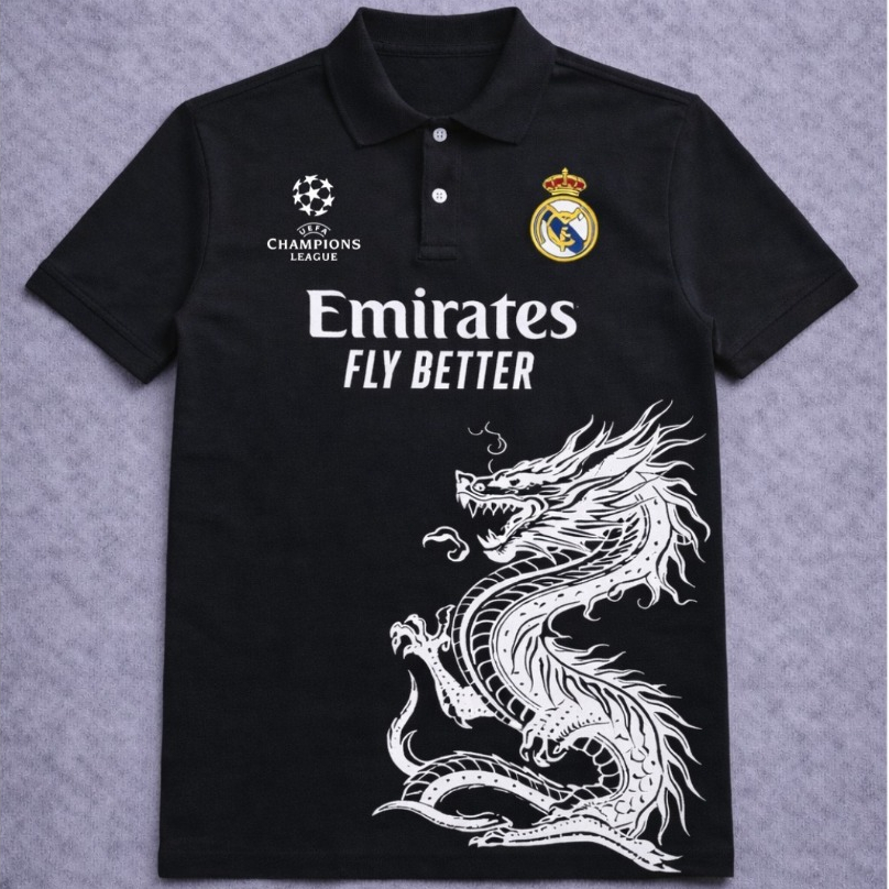 Camisa Polo UEFA Champions League Manga Curta Estampa Frente