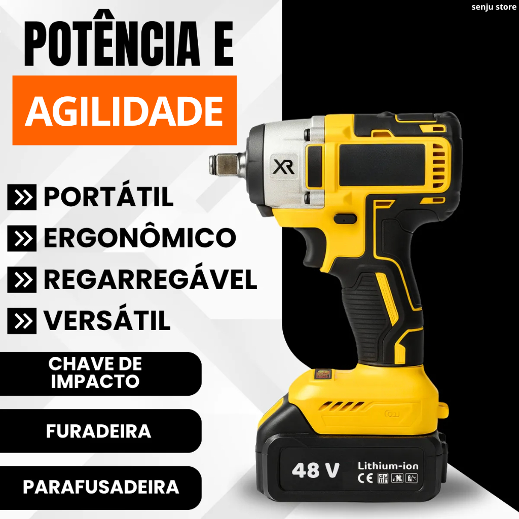 Parafusadeira Furadeira Chave De Impacto 48/96v 02 Baterias Sem